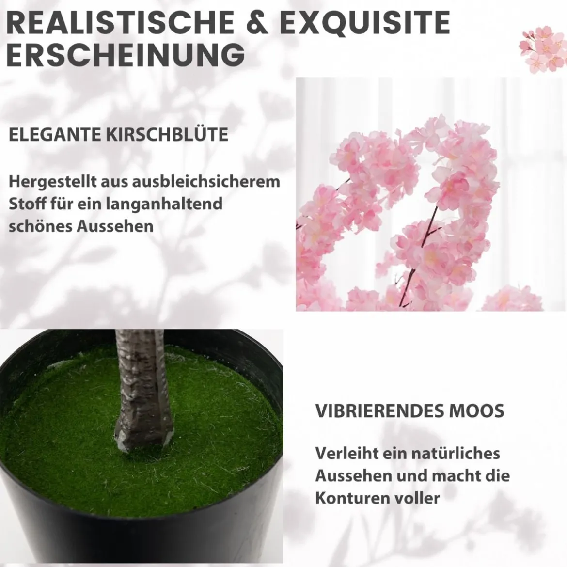190 cm Künstlicher Kirschblütenbaum Kunstpflanze mit Blüten in Rosa Kunstbaum im Topf