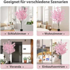 190 cm Künstlicher Kirschblütenbaum Kunstpflanze mit Blüten in Rosa Kunstbaum im Topf