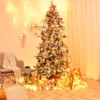 210 cm Künstlicher Schneebedeckter Bleistift Weihnachtsbaum mit Kiefernzapfen Grün + Weiß