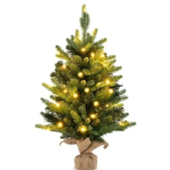 60 cm Künstlicher Tisch Weihnachtsbaum mit LED-Leuchten und Timer-Funktion Grün
