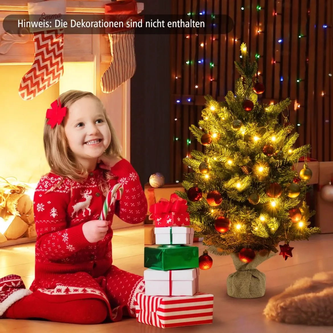60 cm Künstlicher Tisch Weihnachtsbaum mit LED-Leuchten und Timer-Funktion Grün