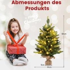 60 cm Künstlicher Tisch Weihnachtsbaum mit LED-Leuchten und Timer-Funktion Grün