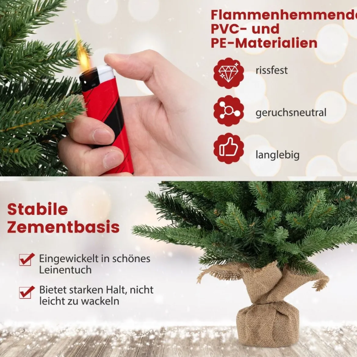 60 cm Künstlicher Tisch Weihnachtsbaum mit LED-Leuchten und Timer-Funktion Grün