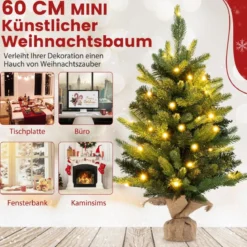 60 cm Künstlicher Tisch Weihnachtsbaum mit LED-Leuchten und Timer-Funktion Grün