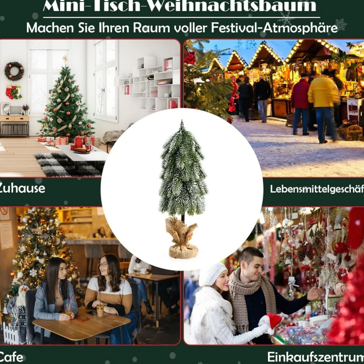 49 cm künstlicher Tisch-Weihnachtsbaum mit Schnee aus neuem PE Miniatur-Weihnachtsbaum Grün + Weiß