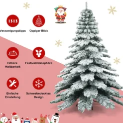 225 cm Künstlicher Weihnachtsbaum mit Schnee Tannenbaum mit Metallständer Grün + Weiß