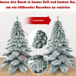 225 cm Künstlicher Weihnachtsbaum mit Schnee Tannenbaum mit Metallständer Grün + Weiß