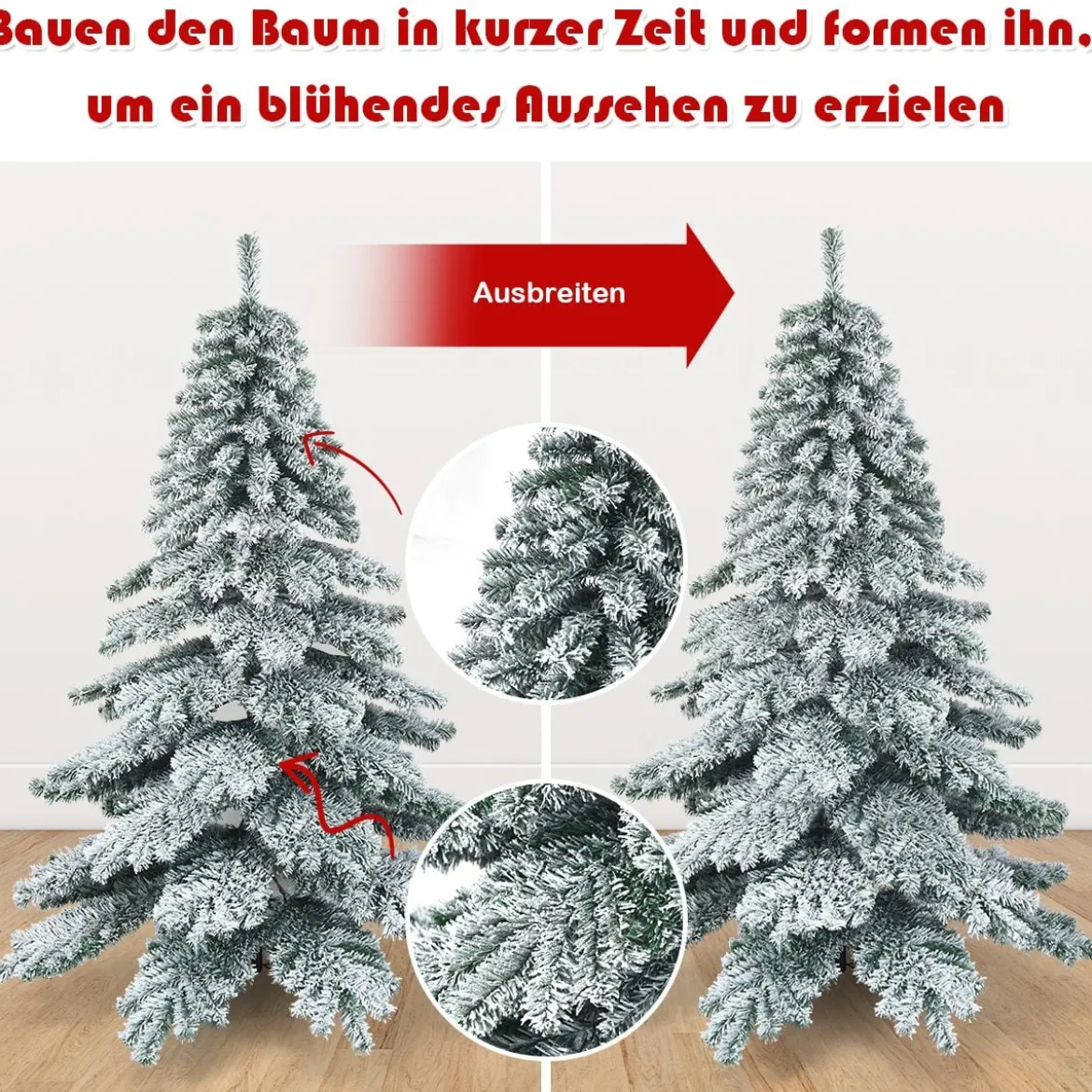 225 cm Künstlicher Weihnachtsbaum mit Schnee Tannenbaum mit Metallständer Grün + Weiß