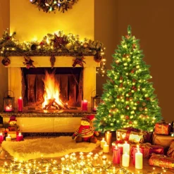 135cm Künstlicher Weihnachtsbaum mit 5 Farbwechseln Christbaum mit Metallständer grün