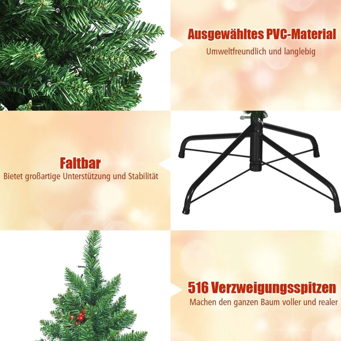 135cm Künstlicher Weihnachtsbaum mit 5 Farbwechseln Christbaum mit Metallständer grün
