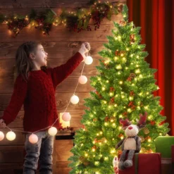135cm Künstlicher Weihnachtsbaum mit 5 Farbwechseln Christbaum mit Metallständer grün