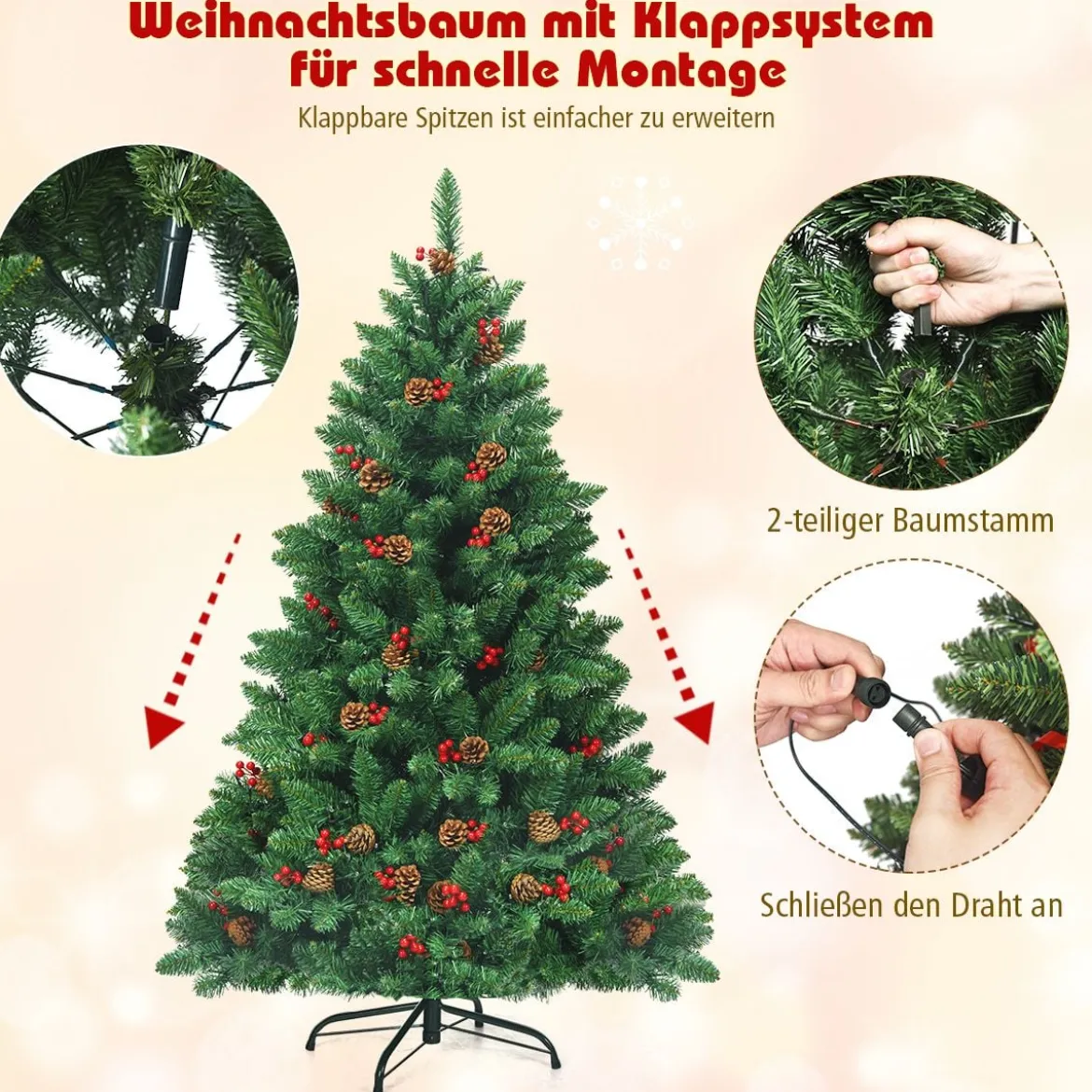 135cm Künstlicher Weihnachtsbaum mit 5 Farbwechseln Christbaum mit Metallständer grün