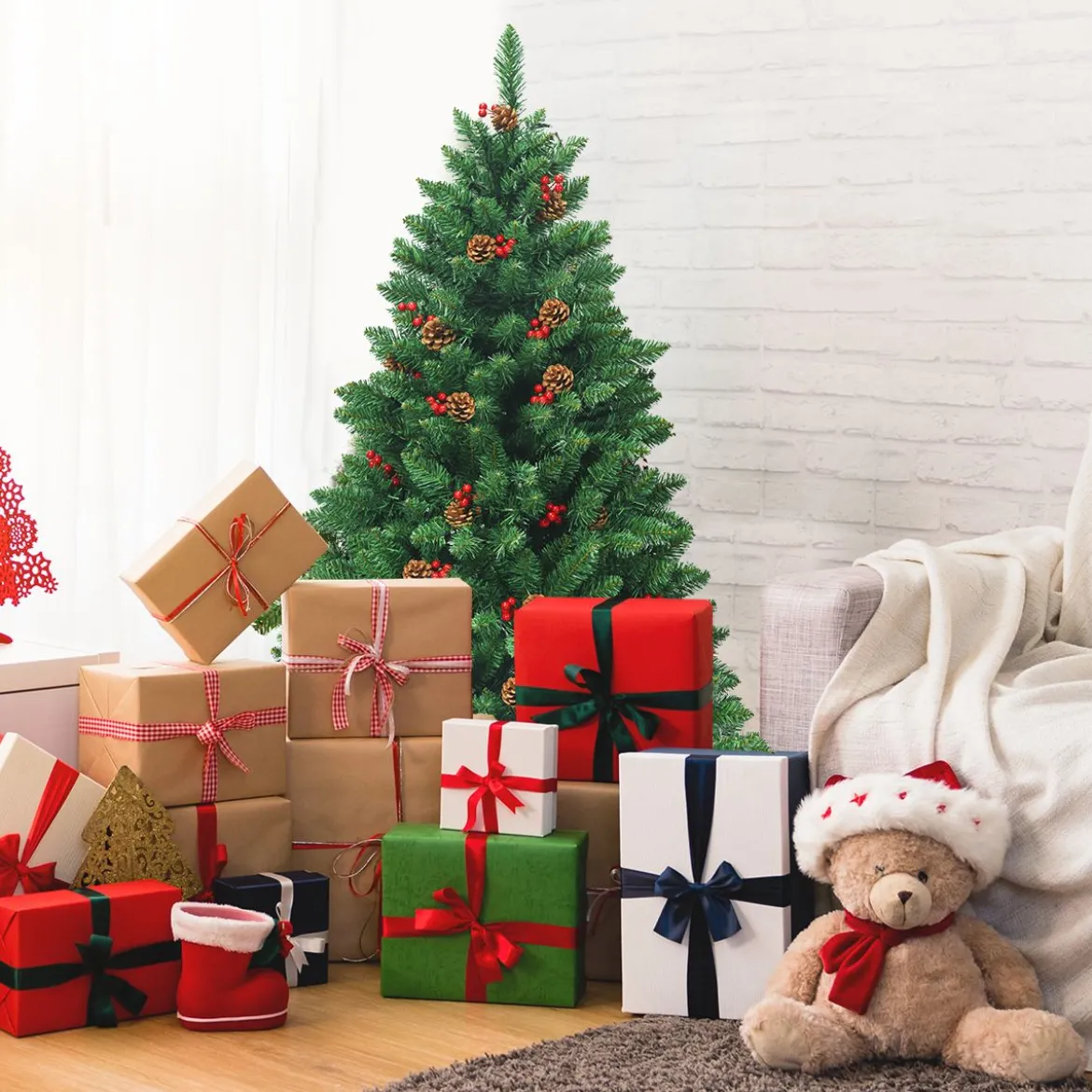 135cm Künstlicher Weihnachtsbaum mit 5 Farbwechseln Christbaum mit Metallständer grün