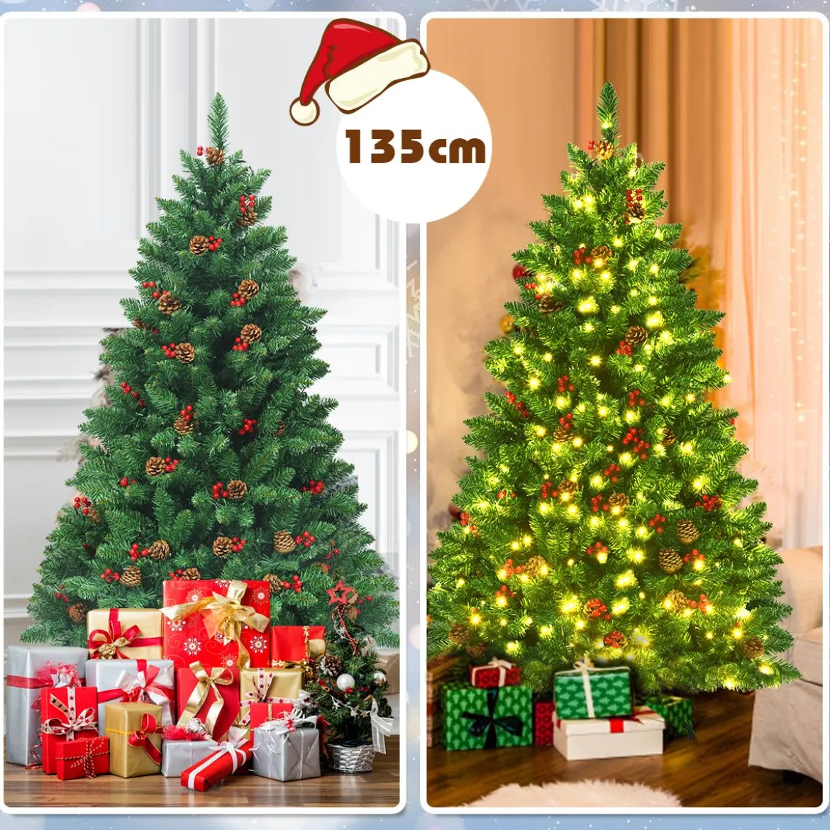 135cm Künstlicher Weihnachtsbaum mit 5 Farbwechseln Christbaum mit Metallständer grün