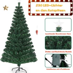 180 cm Künstlicher Weihnachtsbaum Beleuchteter Lichtleitfaser Baum mit LED Lichter Grün