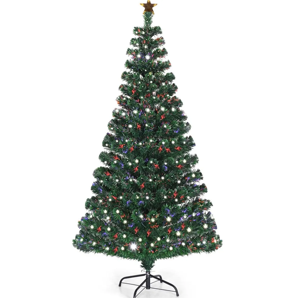 180 cm Künstlicher Weihnachtsbaum Beleuchteter Lichtleitfaser Baum mit LED Lichter Grün