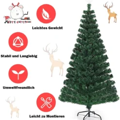 180 cm Künstlicher Weihnachtsbaum Beleuchteter Lichtleitfaser Baum mit LED Lichter Grün