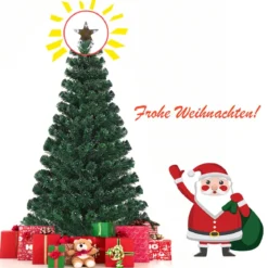 180 cm Künstlicher Weihnachtsbaum Beleuchteter Lichtleitfaser Baum mit LED Lichter Grün