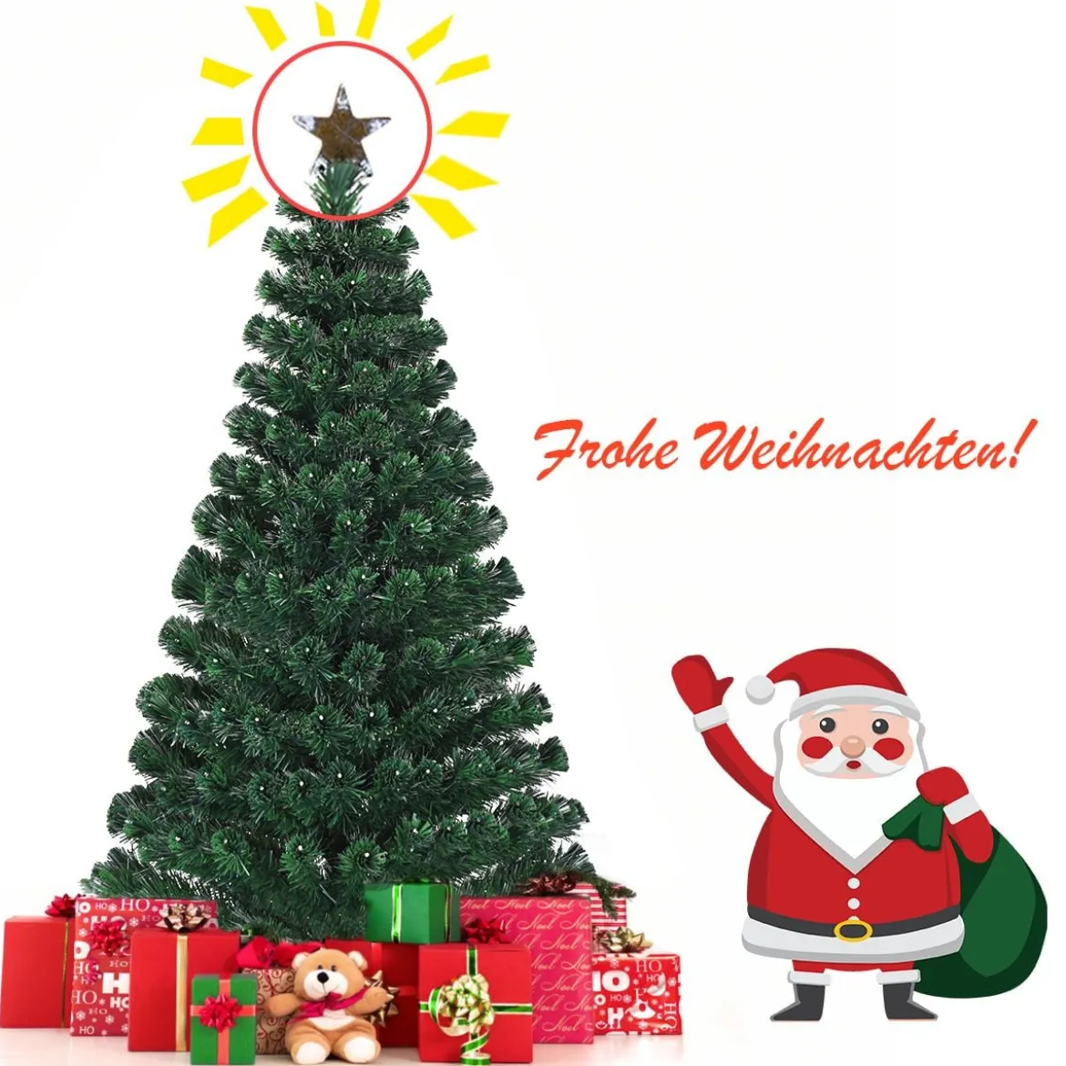 180 cm Künstlicher Weihnachtsbaum Beleuchteter Lichtleitfaser Baum mit LED Lichter Grün
