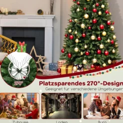 240 cm Künstlicher Weihnachtsbaum mit Beleuchtung für 270° Ecke Kunstbaum Weihnachten für Zuhause Grün