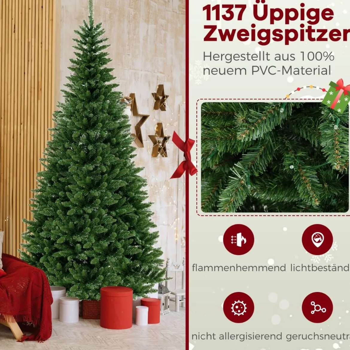 240 cm Künstlicher Weihnachtsbaum mit Beleuchtung für 270° Ecke Kunstbaum Weihnachten für Zuhause Grün