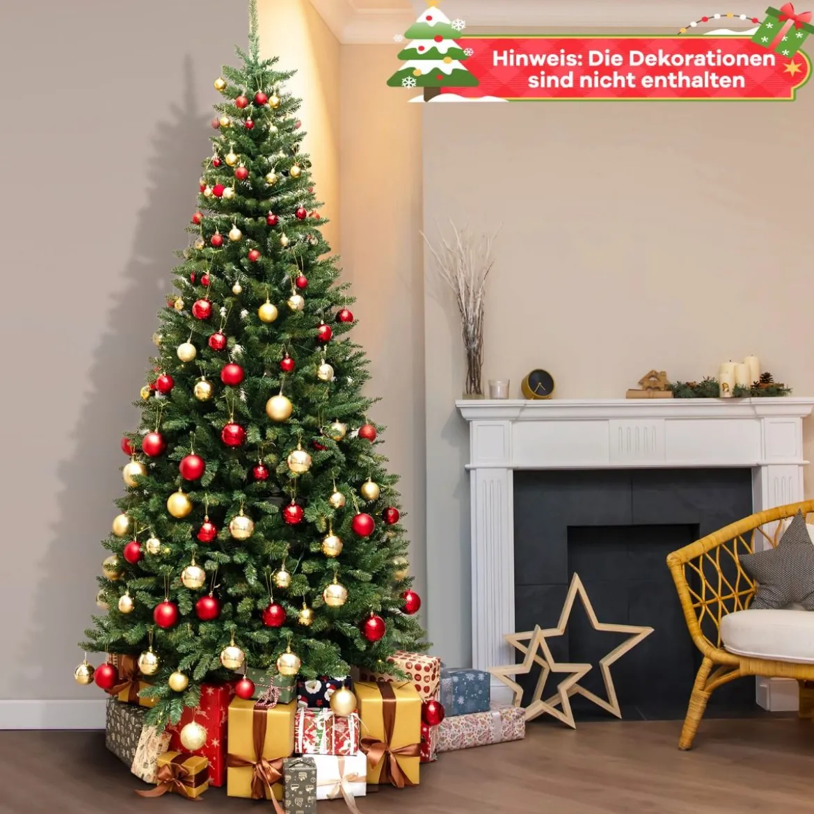 240 cm Künstlicher Weihnachtsbaum mit Beleuchtung für 270° Ecke Kunstbaum Weihnachten für Zuhause Grün