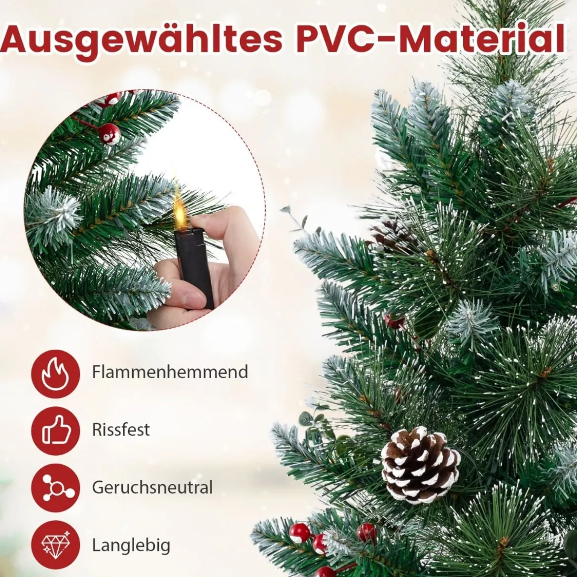 90 cm Künstlicher Weihnachtsbaum im Topf mit Beleuchtung & Beeren Kleiner Tannenbaum