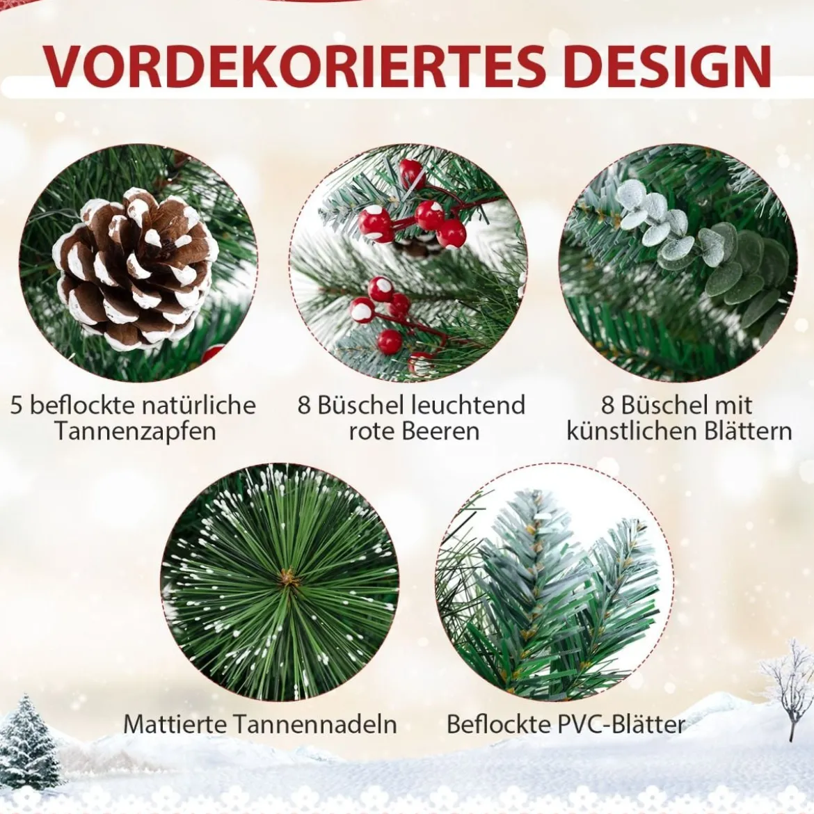 90 cm Künstlicher Weihnachtsbaum im Topf mit Beleuchtung & Beeren Kleiner Tannenbaum