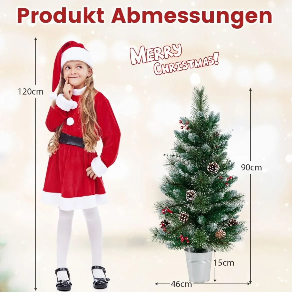 90 cm Künstlicher Weihnachtsbaum im Topf mit Beleuchtung & Beeren Kleiner Tannenbaum