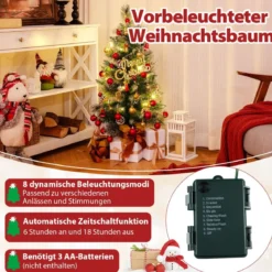 90 cm Künstlicher Weihnachtsbaum im Topf mit Beleuchtung & Beeren Kleiner Tannenbaum