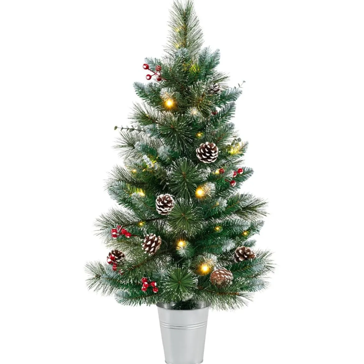 90 cm Künstlicher Weihnachtsbaum im Topf mit Beleuchtung & Beeren Kleiner Tannenbaum