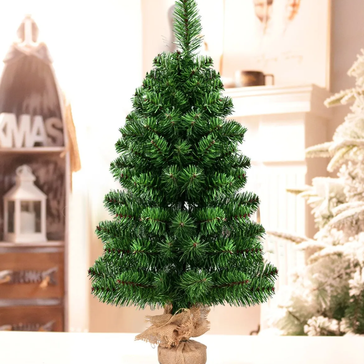 60/90cm Künstlicher Weihnachtsbaum Tannenbaum mit Zementbasis Christbaum Grün