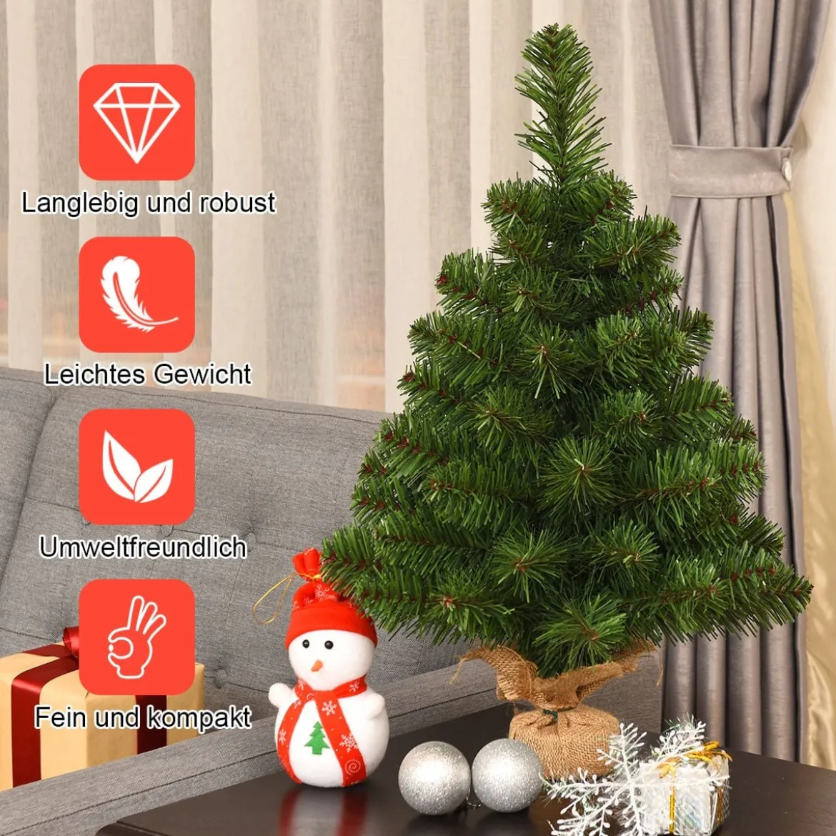 60/90cm Künstlicher Weihnachtsbaum Tannenbaum mit Zementbasis Christbaum Grün