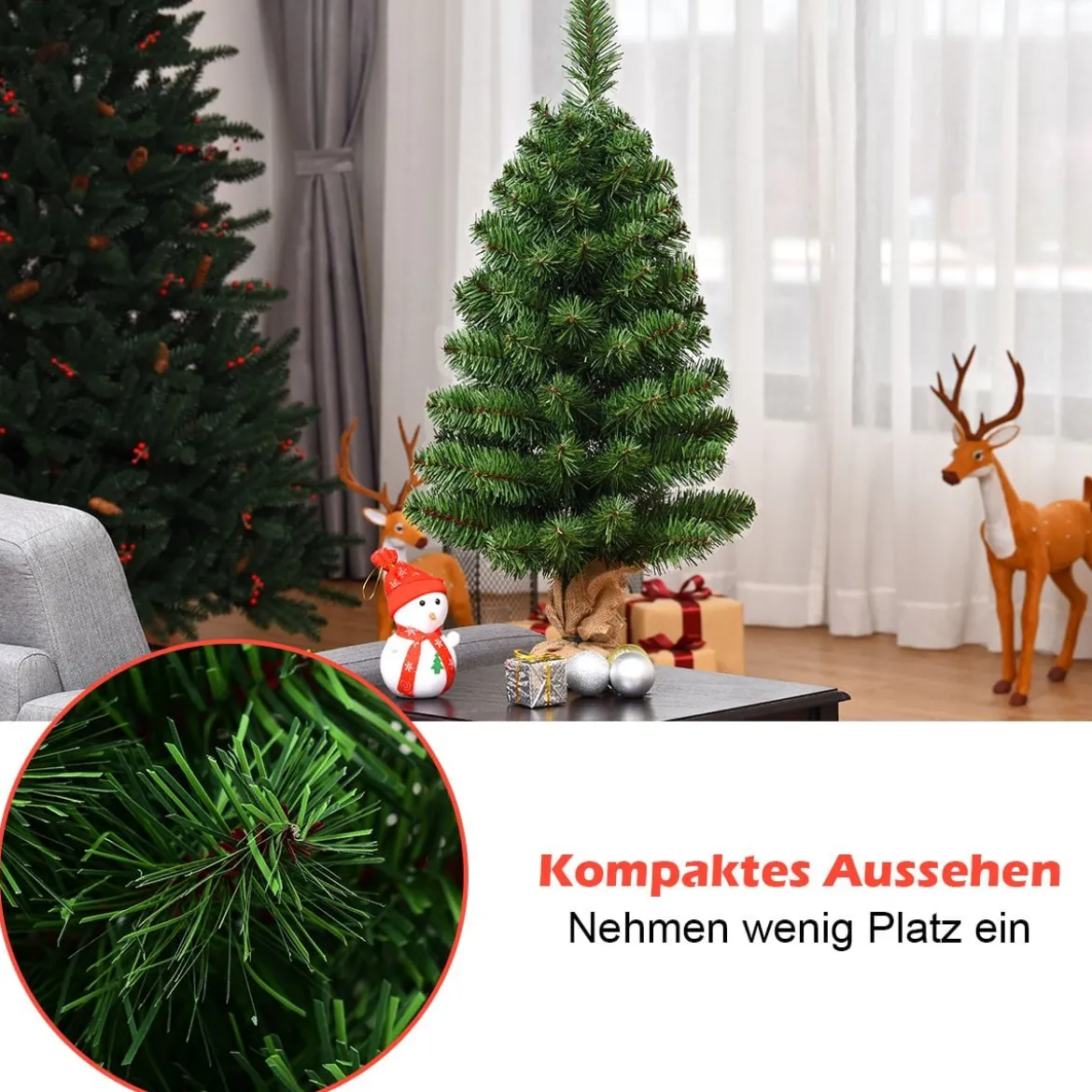 60/90cm Künstlicher Weihnachtsbaum Tannenbaum mit Zementbasis Christbaum Grün