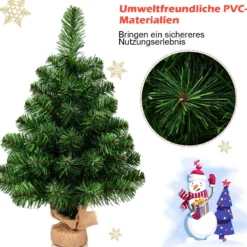 60/90cm Künstlicher Weihnachtsbaum Tannenbaum mit Zementbasis Christbaum Grün