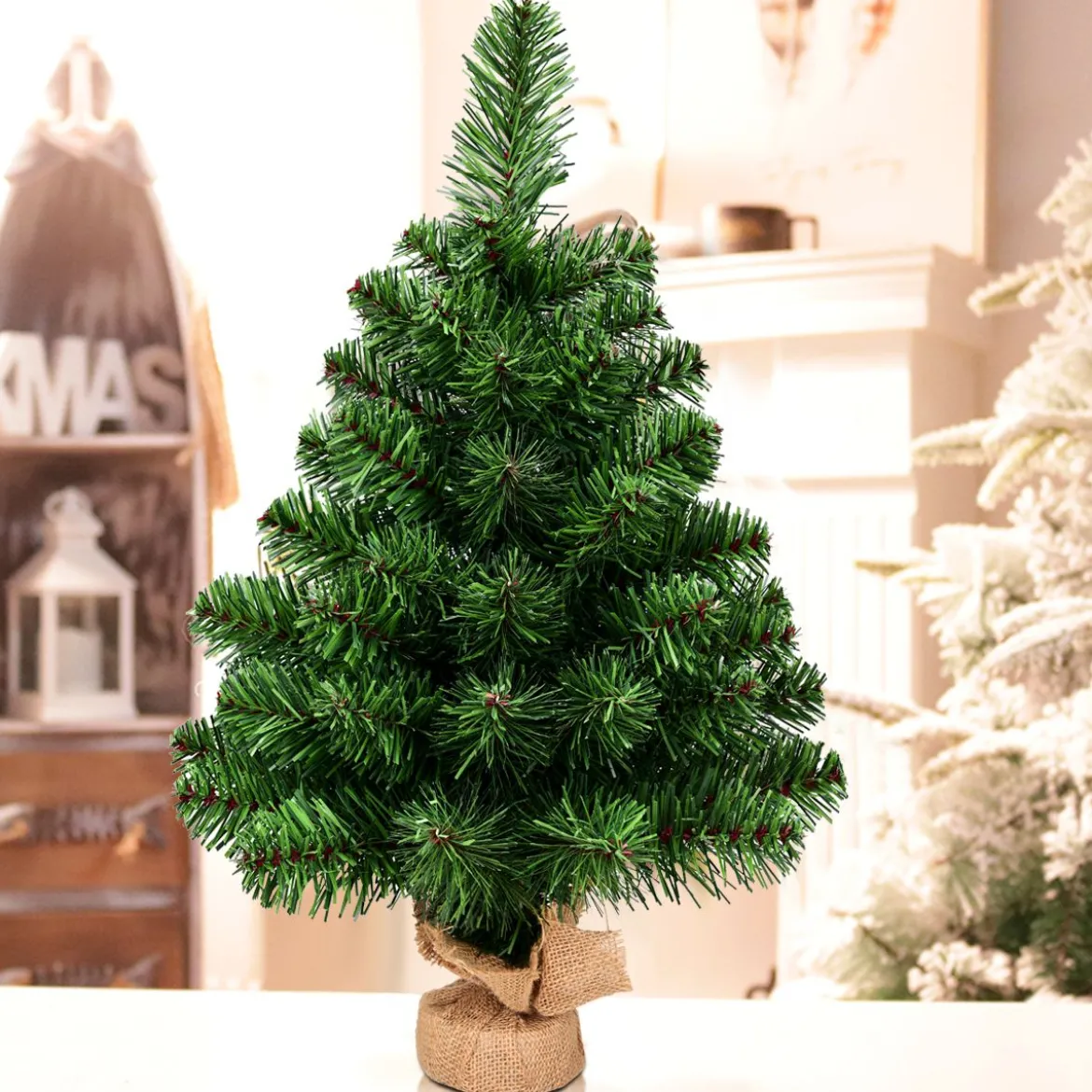 60/90cm Künstlicher Weihnachtsbaum Tannenbaum mit Zementbasis Christbaum Grün
