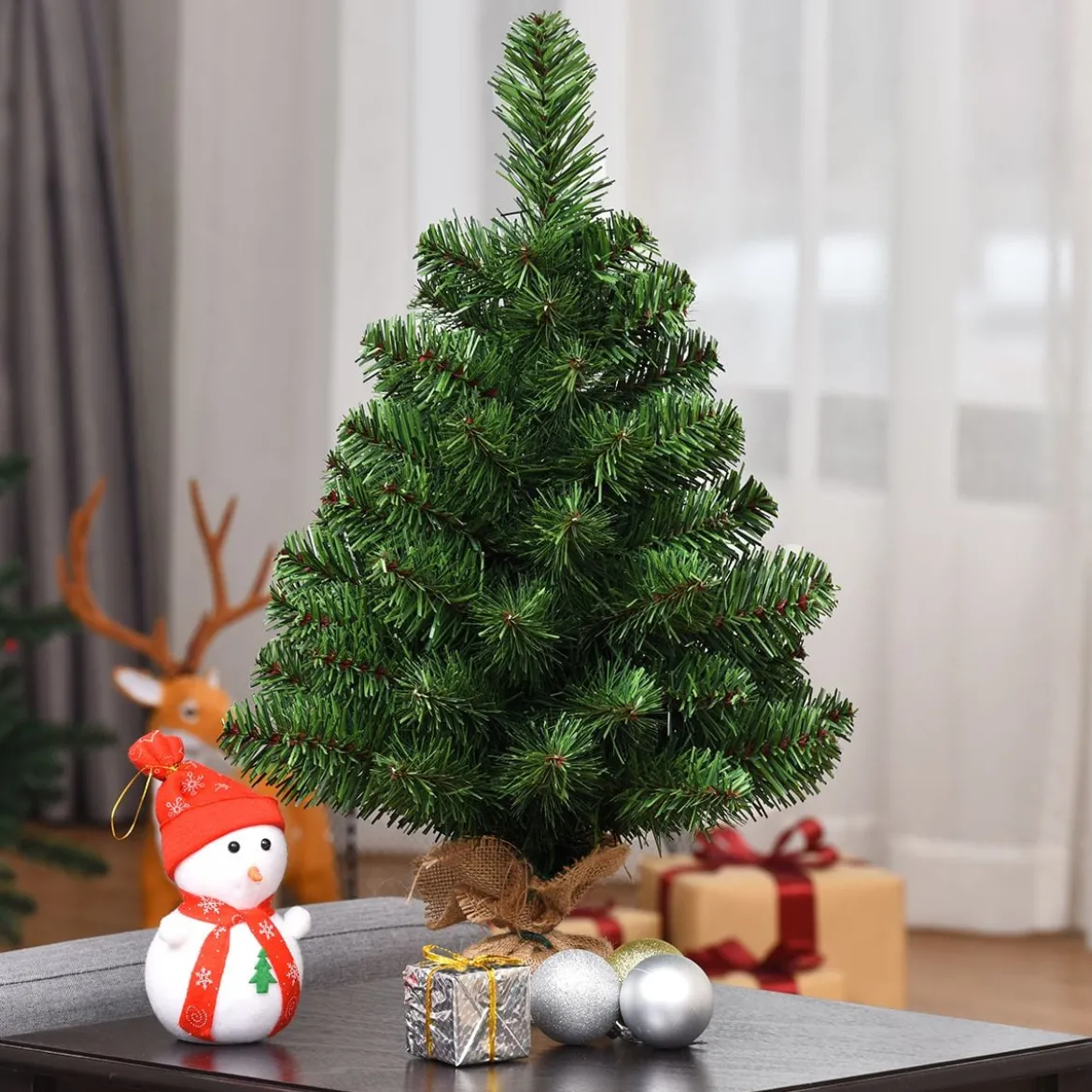 60/90cm Künstlicher Weihnachtsbaum Tannenbaum mit Zementbasis Christbaum Grün