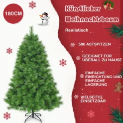 180 cm Künstlicher Weihnachtsbaum Christbaum PVC Nadeln Kunstbaum mit Metallständer Grün