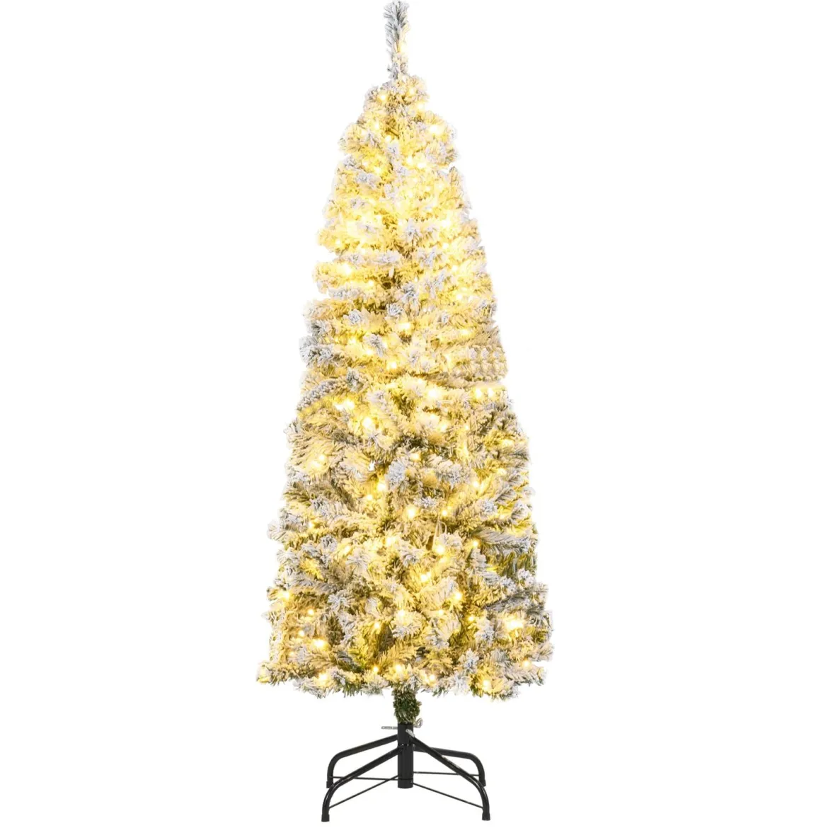 150 cm Künstlicher Weihnachtsbaum mit 180 Warmweißen LED-Lichtern & Schnee Bleistift Tannenbaum