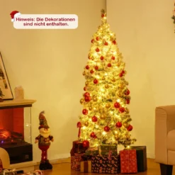 150 cm Künstlicher Weihnachtsbaum mit 180 Warmweißen LED-Lichtern & Schnee Bleistift Tannenbaum