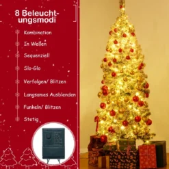 150 cm Künstlicher Weihnachtsbaum mit 180 Warmweißen LED-Lichtern & Schnee Bleistift Tannenbaum