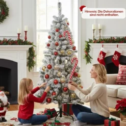150 cm Künstlicher Weihnachtsbaum mit 180 Warmweißen LED-Lichtern & Schnee Bleistift Tannenbaum