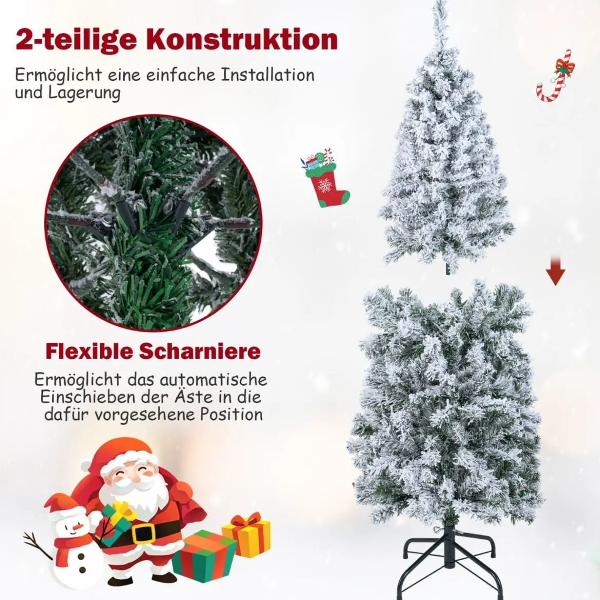 150 cm Künstlicher Weihnachtsbaum mit 180 Warmweißen LED-Lichtern & Schnee Bleistift Tannenbaum