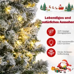 150 cm Künstlicher Weihnachtsbaum mit 180 Warmweißen LED-Lichtern & Schnee Bleistift Tannenbaum