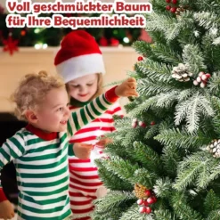 195 cm künstlicher Weihnachtsbaum Kiefer mit Schnee Kiefernzapfen & roten Beeren Grün
