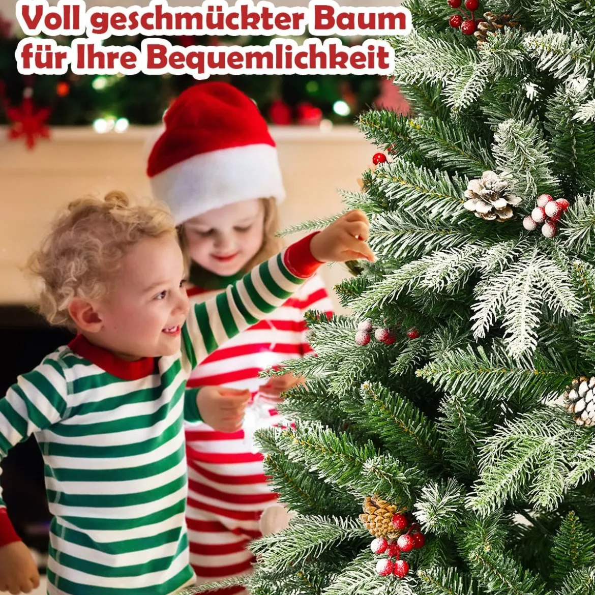 195 cm künstlicher Weihnachtsbaum Kiefer mit Schnee Kiefernzapfen & roten Beeren Grün