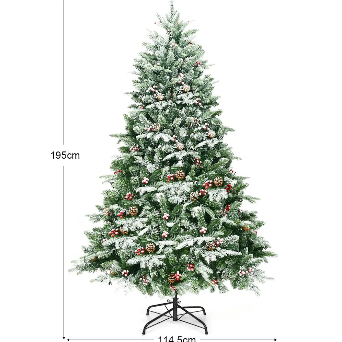 195 cm künstlicher Weihnachtsbaum Kiefer mit Schnee Kiefernzapfen & roten Beeren Grün