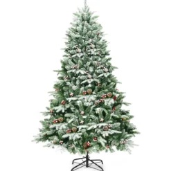 195 cm künstlicher Weihnachtsbaum Kiefer mit Schnee Kiefernzapfen & roten Beeren Grün