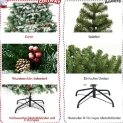 195 cm künstlicher Weihnachtsbaum Kiefer mit Schnee Kiefernzapfen & roten Beeren Grün