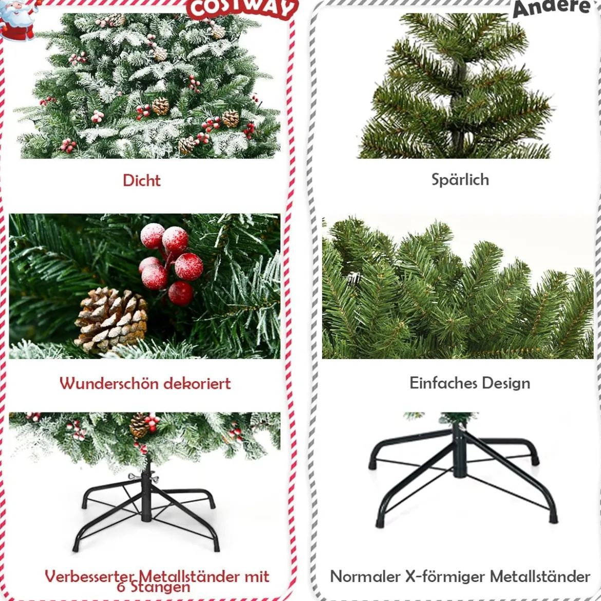 195 cm künstlicher Weihnachtsbaum Kiefer mit Schnee Kiefernzapfen & roten Beeren Grün